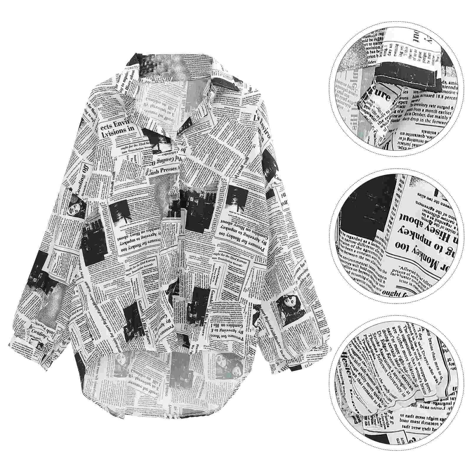 

Long Sleeve Blouse Women Lapel Shirt for Tops Summer Dress Loose Newspaper