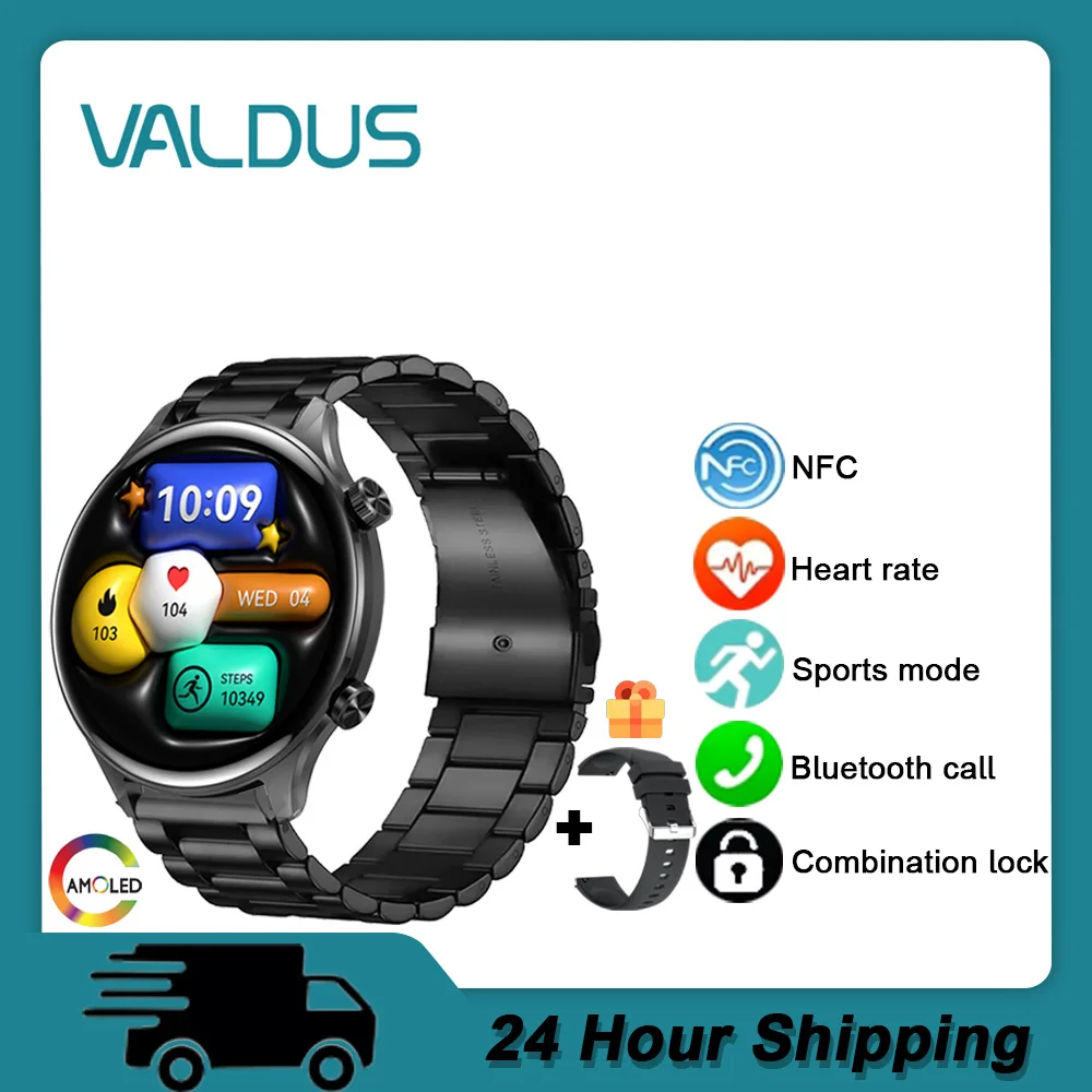 

VALDUS 2025 Новые умные часы VS63 Pro NFC Bluetooth Вызов Сердечный ритм Калории Пароль Замок AMOLED Совместимые Android IOS Смарт-часы