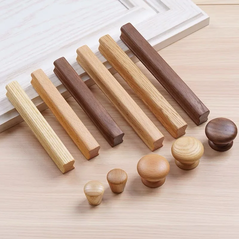 

Nordic Walnut Wooden Furniture Handles Drawer Knobs Kitchen Cabinets Wardrobe Pulls Wooden Door Closet Handle Furniture Hardware