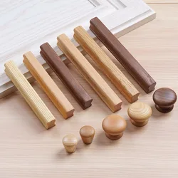 Nordic Walnut Wooden Furniture Handles Drawer Knobs Kitchen Cabinets Wardrobe Pulls Wooden Door Closet Handle Furniture Hardware