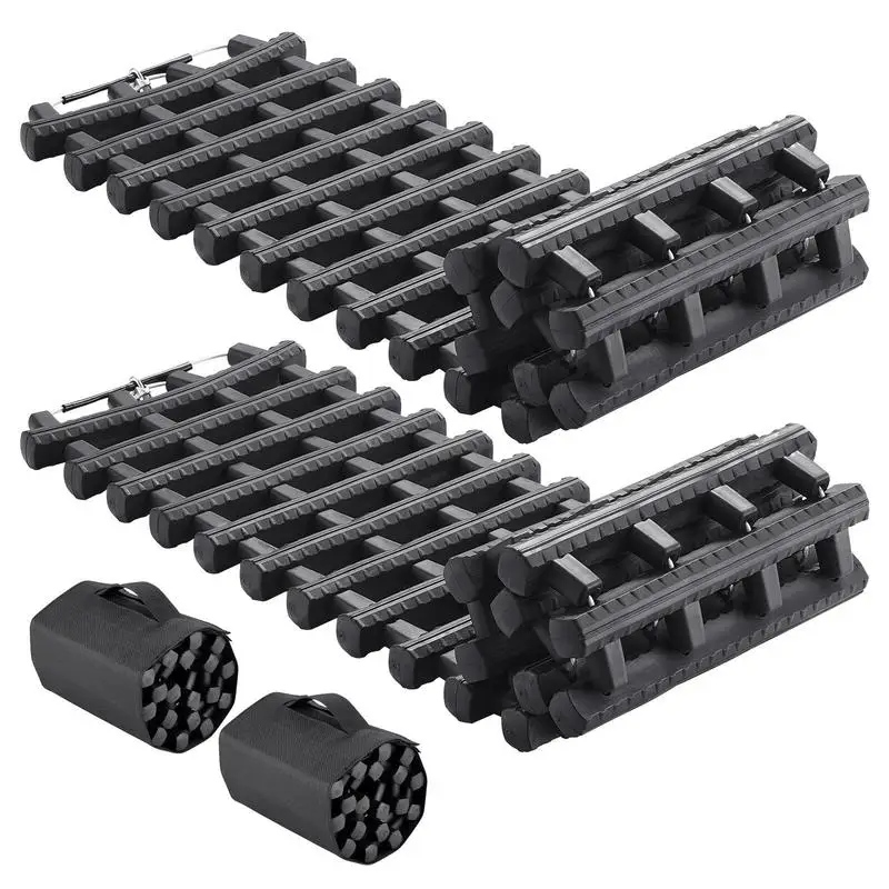 Planches de traction de 7 tonnes en matériau TPR, planches de récupération pour véhicules tout-terrain/voitures/pick-ups/SUV/camping-cars, paire de tapis de traction pour pneus pour la neige, le sable, la boue et les surfaces instables, sacs de rangement, courts, noirs