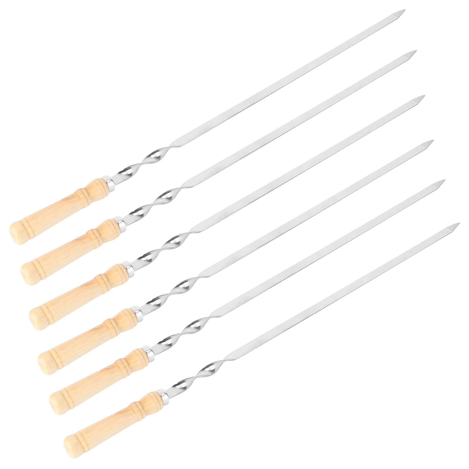 

6 Pcs Stainless Steel Barbecue Sticks Safe Roasting Tools Marshmallow Forks Flat Vegetable Skewers Wooden Heat Insulating Anti