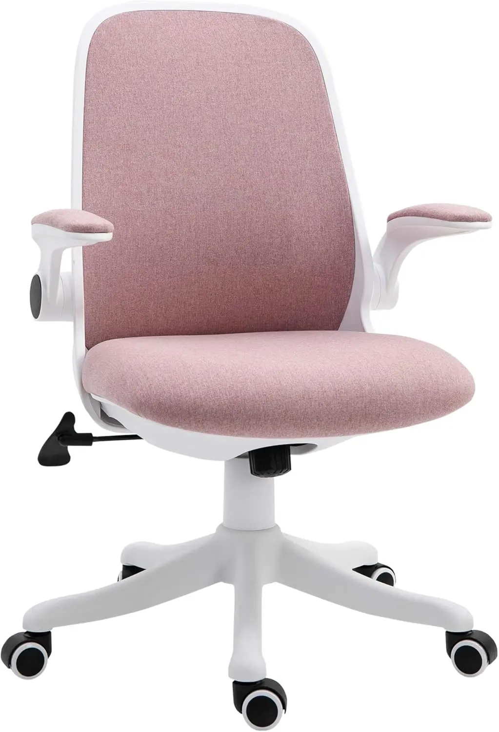 Modern Pink Linen-Touch Office Chair, Adjustable Lumbar & Flip-up Arms Swivel Task Chair with Height-Stylish Ergonomic Seating