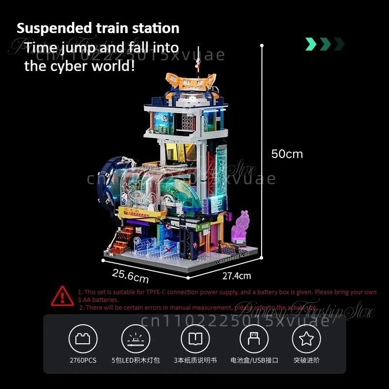 Neue Cyberpunk-Bausteine, Straßenansicht der hängenden Bahnhof, Puzzle, Montage, Spielzeug, Modell, Dekoration, Sammeln Sie Weihnachtsgeschenk