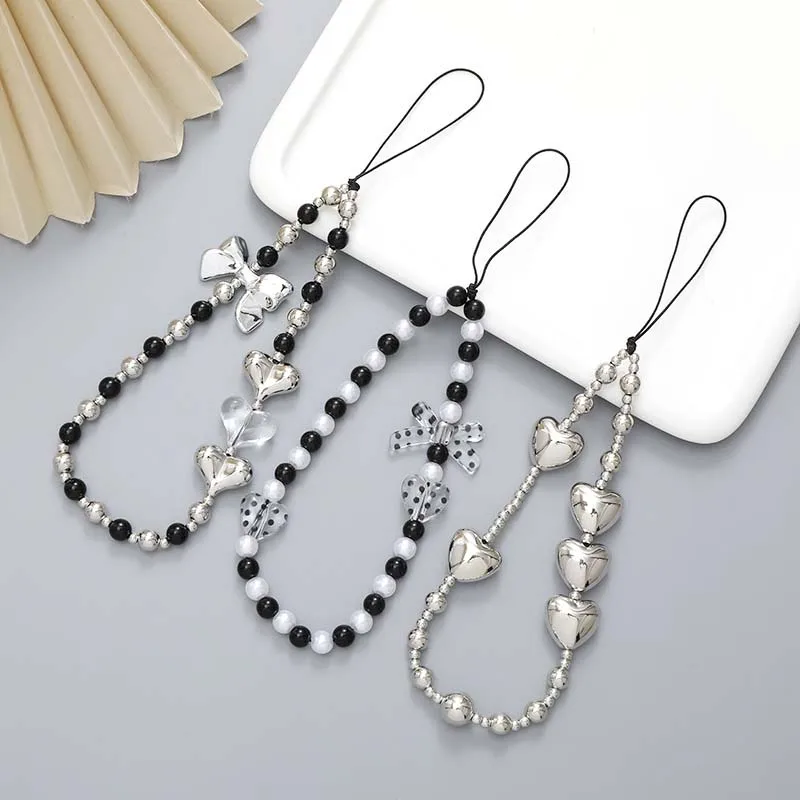Fashion Love Bow Beaded Phone Chain Lanyard Jewelry for Women Cute Bear Crystal Loss Prevention Wrist Strap Tellphone Case Rope