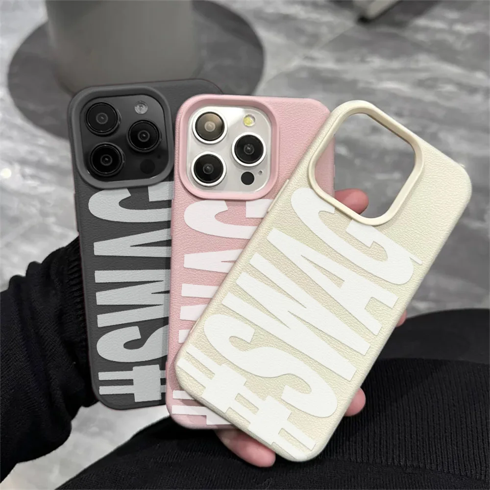 White Swag ﻿ Capa de Celular para iPhone 17E 14 15 Pro Max 13 12 11 16 15 Plus Air 16e de Silicone Macio com Textura de Couro