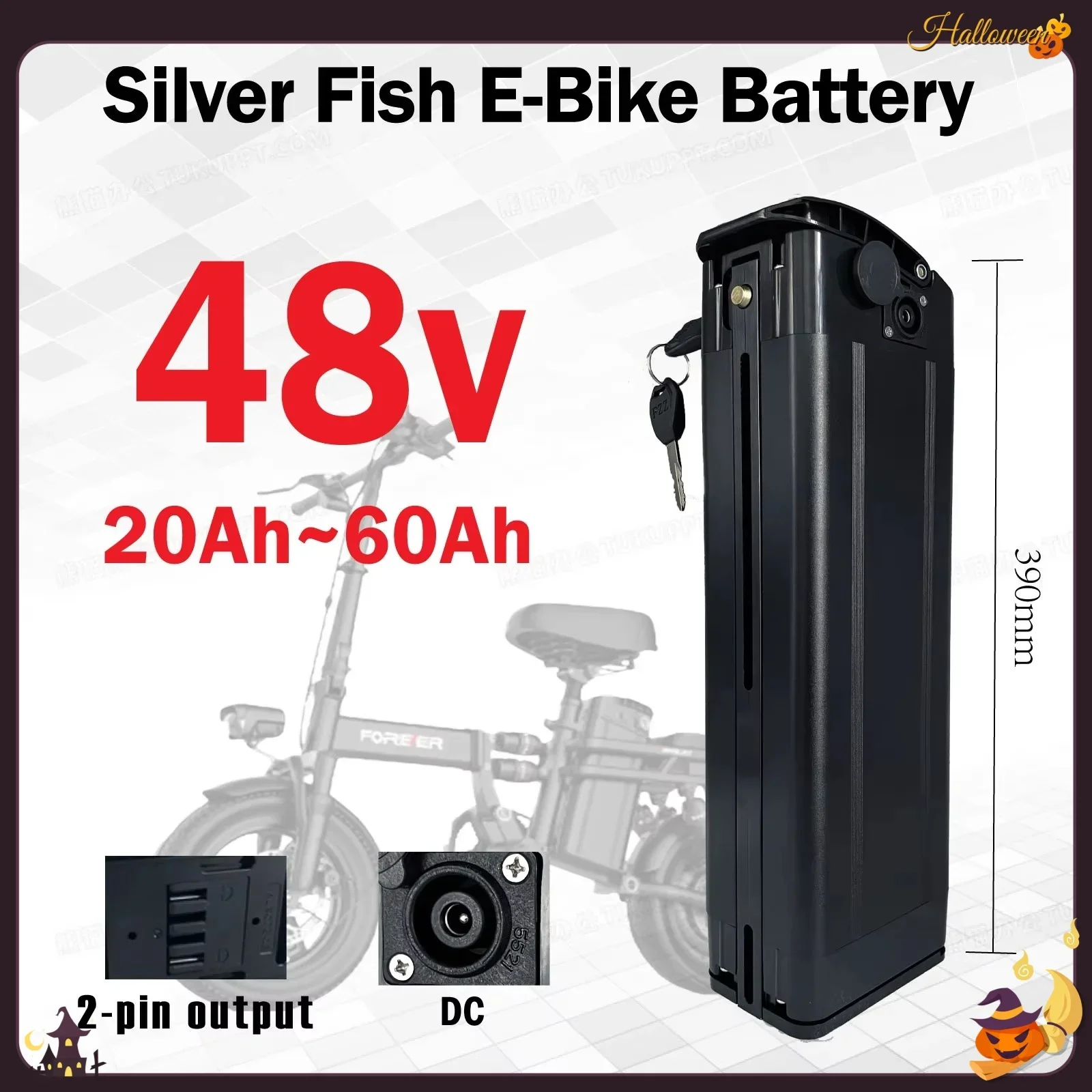 New best-selling 48V 20ah 30ah 60ah, 2-pin DC output lithium battery pack Silver Fish battery 500w Lithium ion 48V 18650 battery