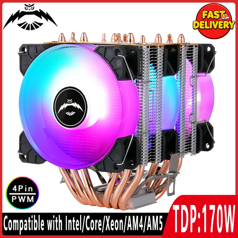Colorful Lamp Compatible Xeon E5 X99 Twin Towers Cooler 4/6 Heat Pipe Air-Cooled CPU Fan for LGA2011 115x 1200 1700 1851 AM5 AM4