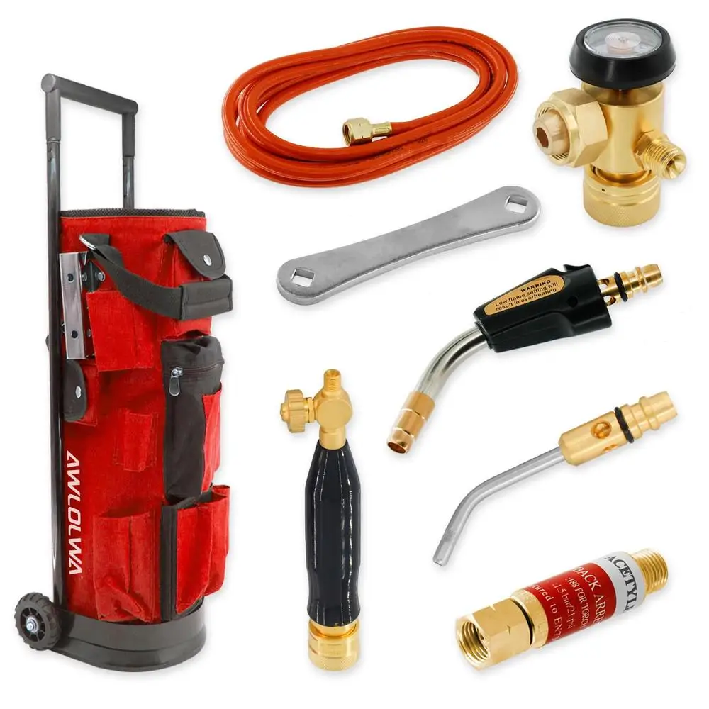 Professional Series Air-Fuel Acetylene Kit "B" Size Tanks Self-Lighting Tips & Durable Tote Case CGA 520 Regulator & 12ft Hose