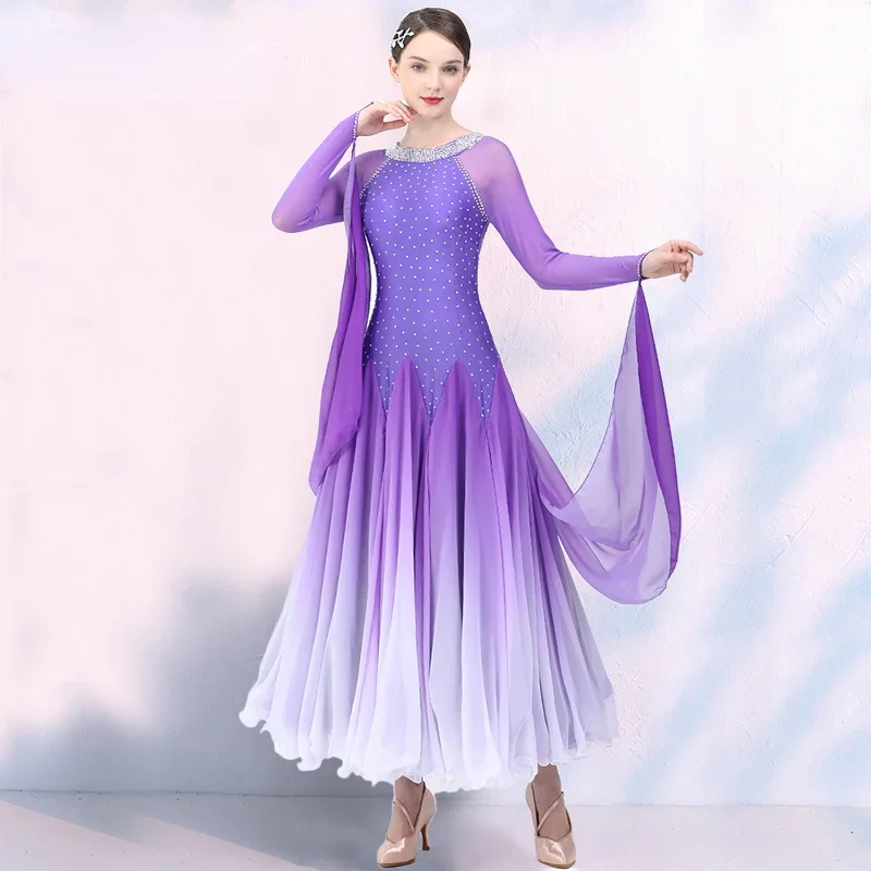 

Standard Ballroom Dance Dresses Long Sleeve Flamenco Waltz Ballroom Competition Dress National Modern Dance Waltz Performance