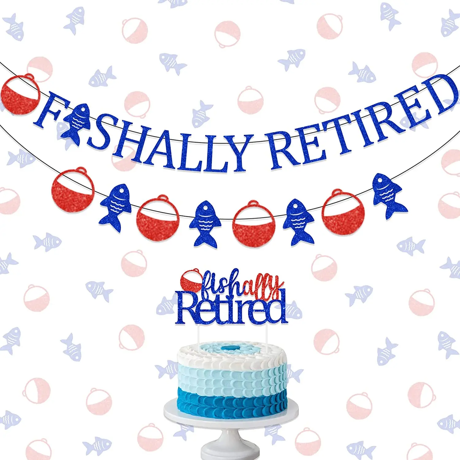 

Fishing Retirement Party Decorations for Men Ofishally Retired Glitter Banner Garland Cake Topper Kit Retirement Party Supplies