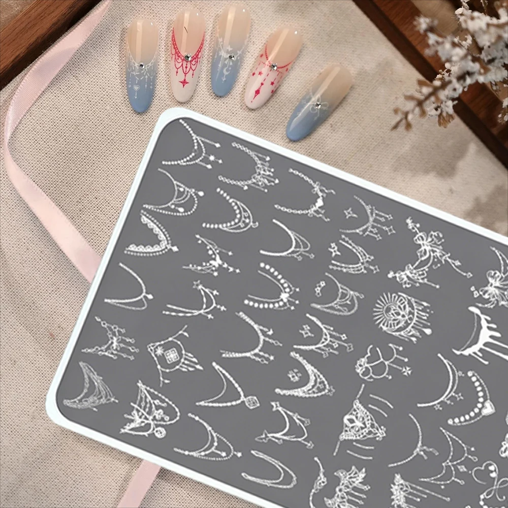 Necklace Love Heart Bowknot Nail Stamping Plate 15cm Stainless Steel Nail Art Transfer Template Reusable Stamp Plate for Acrylic