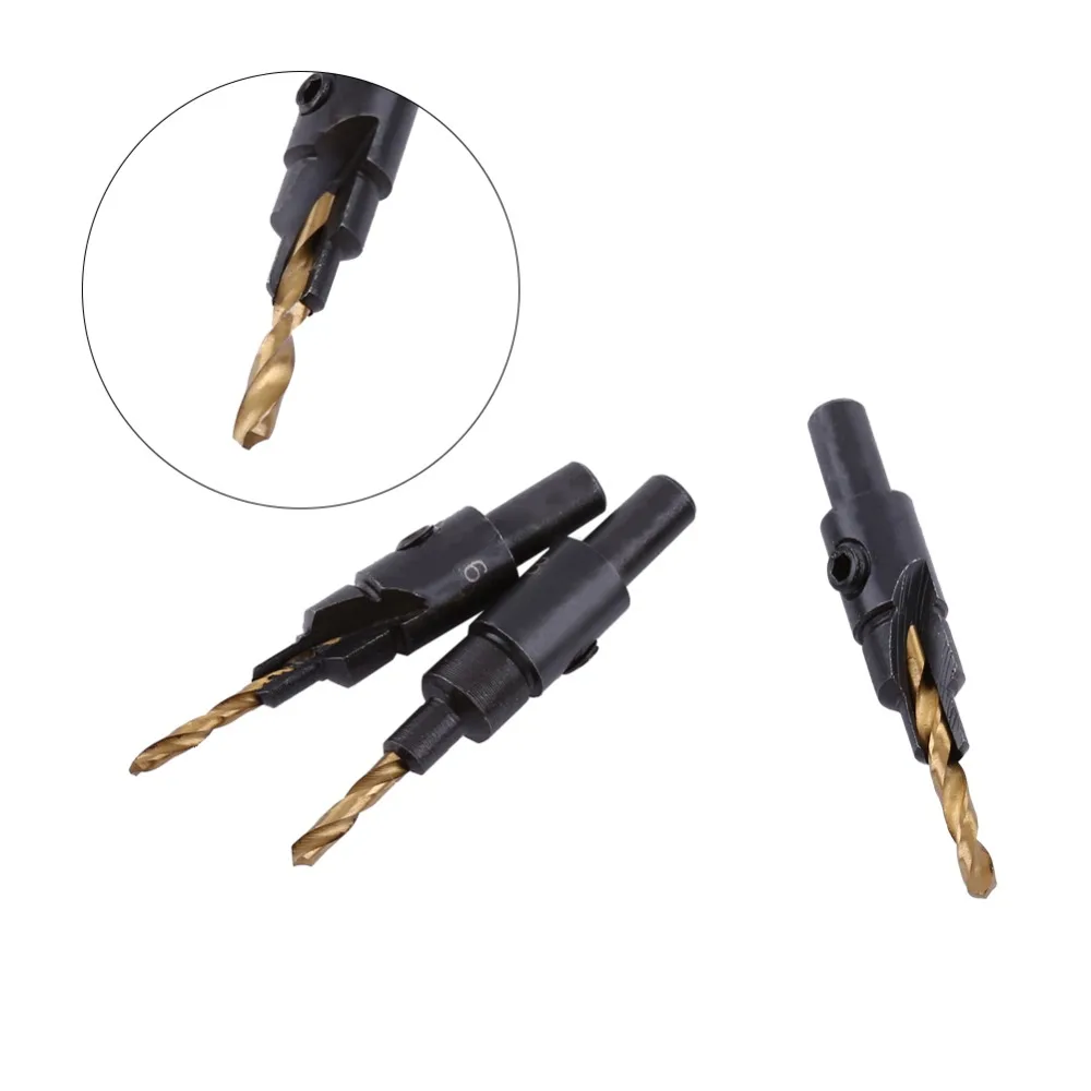 6PCS HSS Steel 4241 Countersink Drill Bit Set 1/4 Inch Hex Shank Round Shank Woodworking Drill Bit Set Tapered Design