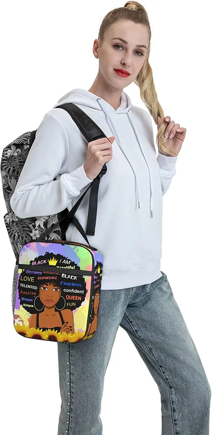 Lunch Bag Women African Kids Lunch Box Small Cooler Bag Black Girl Insulated Lunchbox Cute Lunch Tote for Teen Girls Teacher