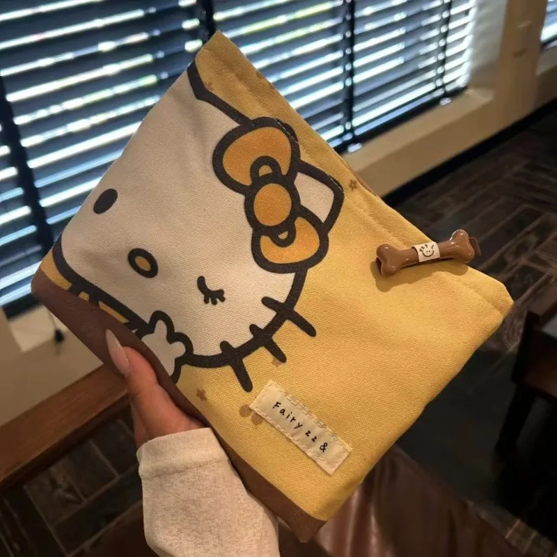 Kawaii Sanrio Hello Kitty Cartoon Portable Large Capacity Cute Canvas Makeup Bag Storage Bag Travel Headphone Bag Coin Purse