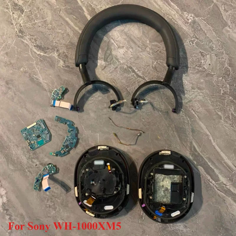 

Оригинальные запчасти для наушников Sony WH-1000XM5: кронштейн оголовья, динамик, порт зарядки, основная плата, модуль шумоподавления