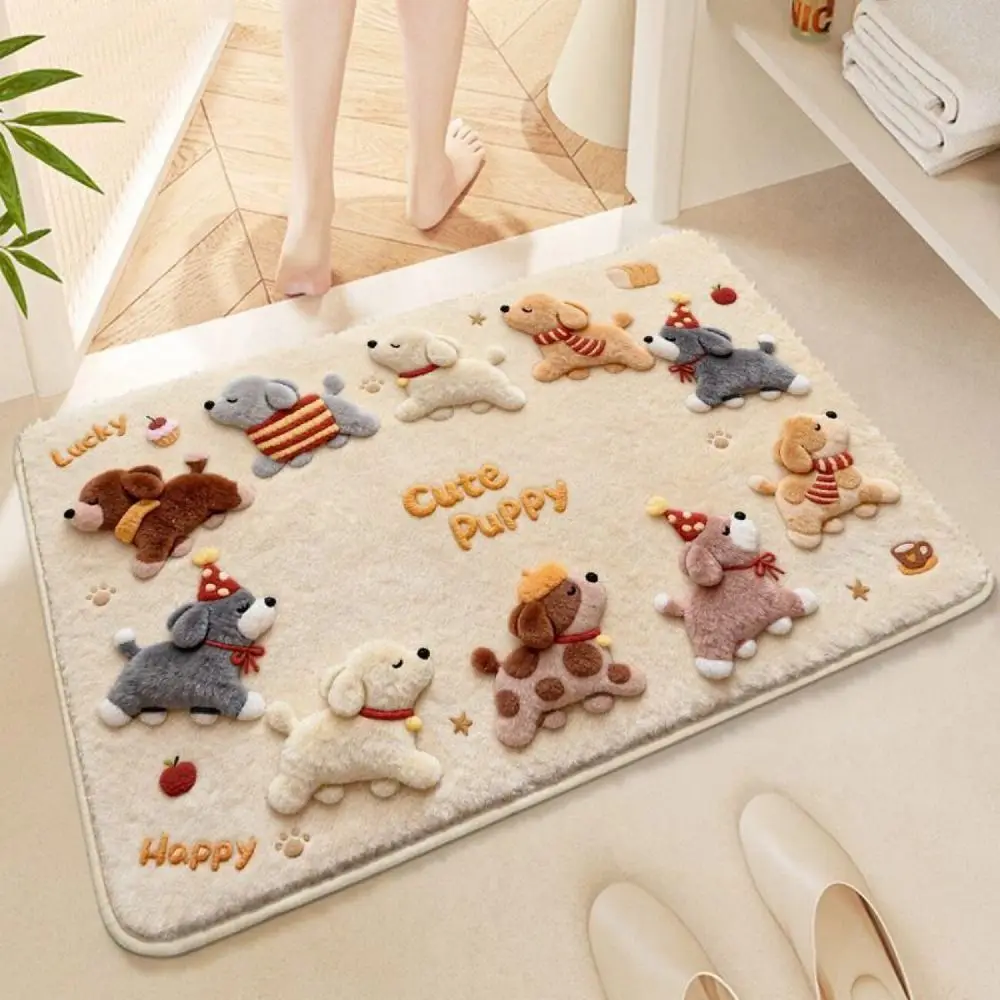 Faux Cashmere Cartoon Bath Mat Non-Slip Backing Reinforced Edging Floor Mat Machine Washable Thickened Small Rug