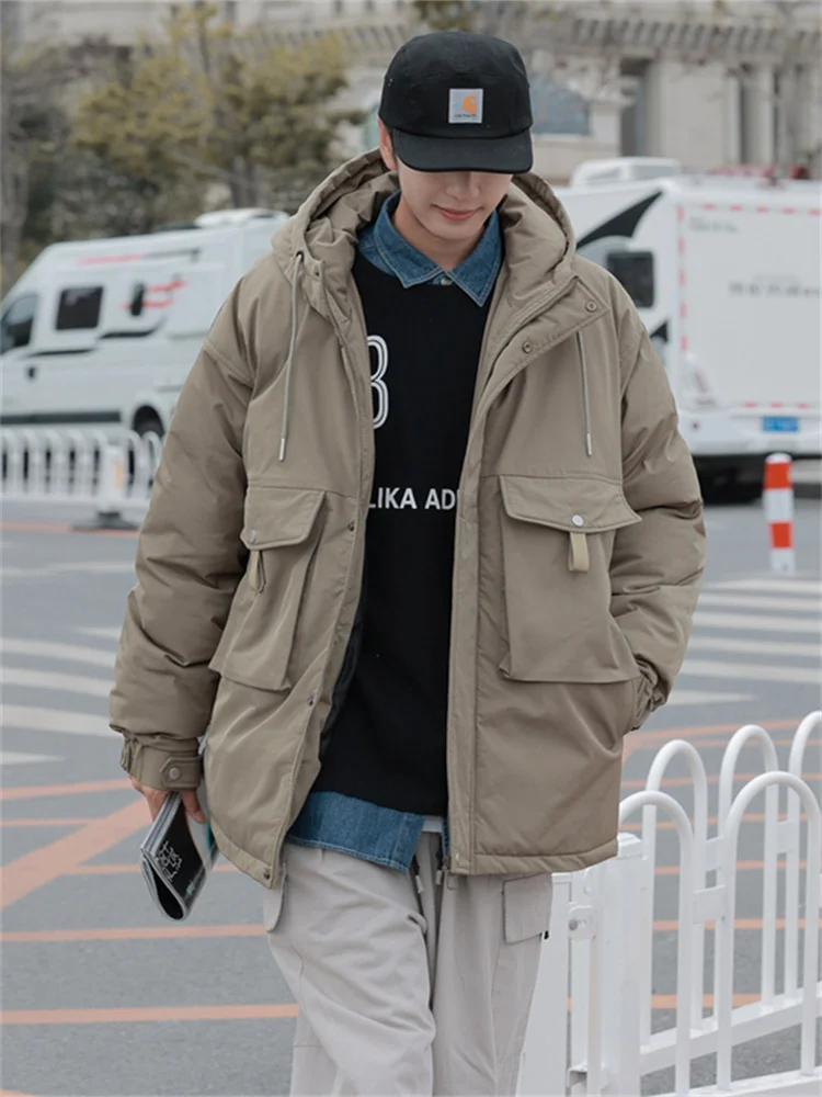 

Мужская утепленная хлопковая куртка с капюшоном, зимняя теплая уличная куртка в стиле ретро для пар, модная повседневная свободная молодежная куртка
