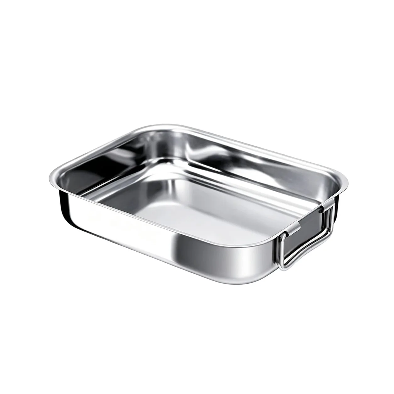 Teglia Rettangolare in Acciaio Inox 31x24.5x5.5cm, Teglia Profonda con Manici Pieghevoli per Barbecue, Carne e Cottura, Lavabile in Lavastoviglie e pe