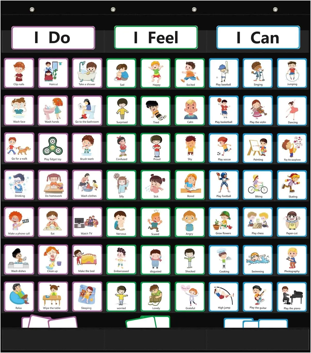 Large Express Your Feelings Pocket Chart with 66 Cards Classroom Pocket Chart for Emotional Learning Supplies for Home School