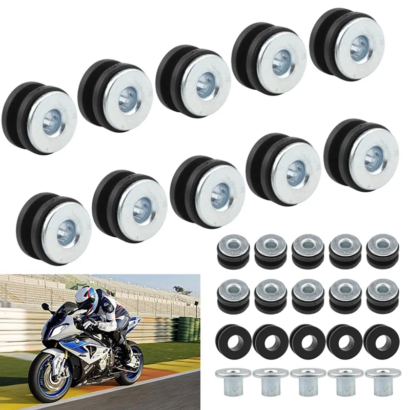 30Pcs Motorcycle Rubber Grommets Bolts For Honda Yamaha Suzuki Kawasaki Fairing Rubber Grommets Kit Washer Assortment