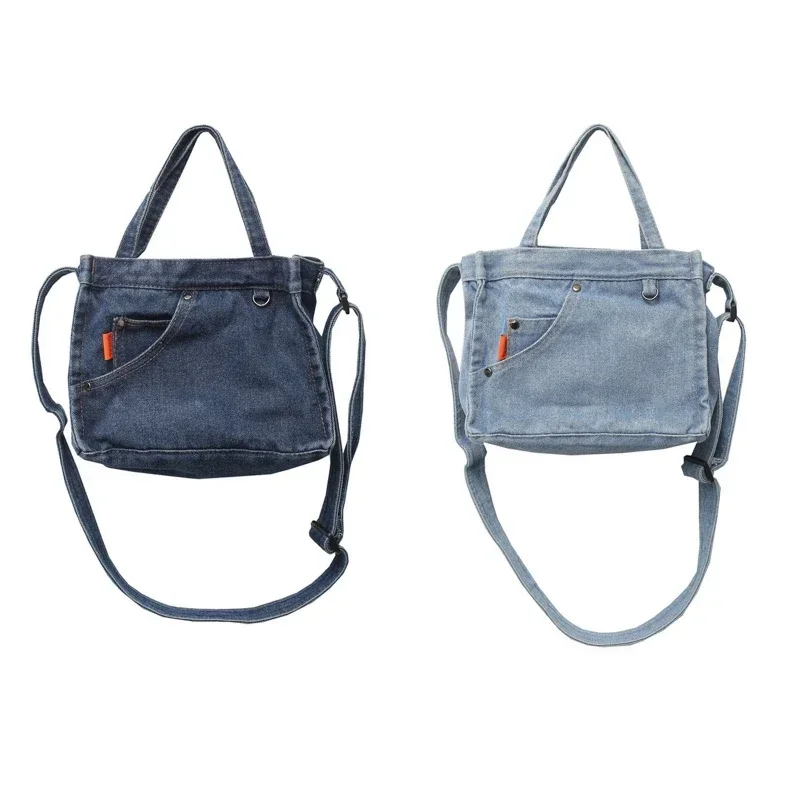 Travel Crossbody Bag Shoulder Bag Messenger Bag with Pockets Anti-theft Retro Denim Blue Handbags for University College