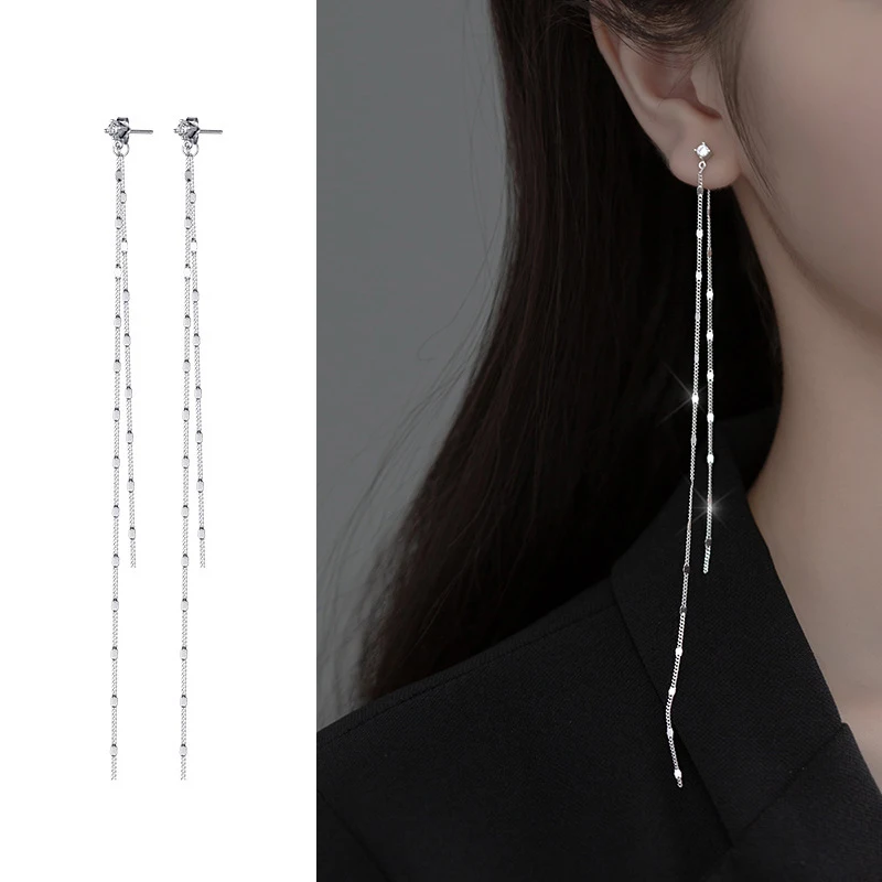 

La Monada 925 Sterling Silver Earrings Stud Beautiful Shine Hanging Long Stud Earrings For Women Silver 925 Fine Jewelry Chain