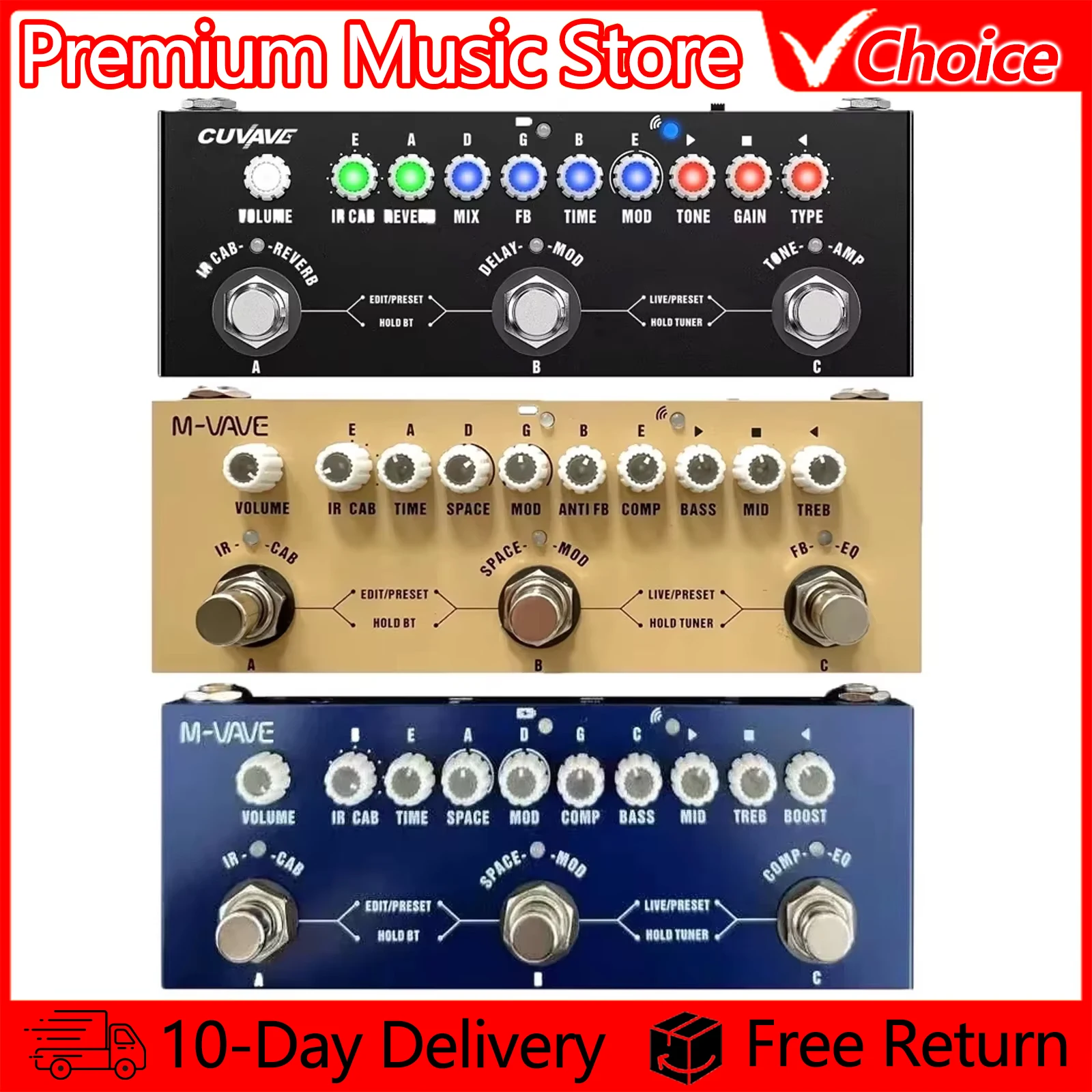 M-VAVE Cube BABY Multi Effects Processor for Electric Guitar/Bass/Acoustic Guitar 8 IR Cabinets Simulation Rechargeable Pedal