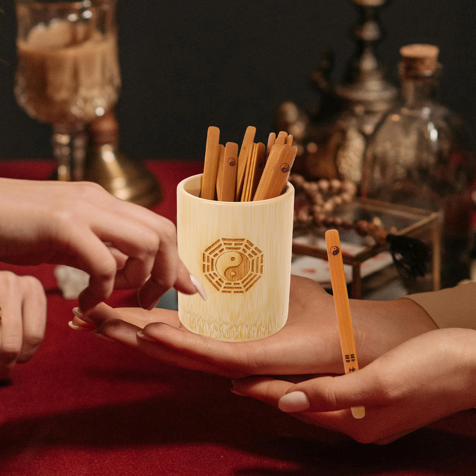 

Hexagram Tool Divination Sticks Game Props Bamboo Pot Chinese Fortune with Bucket