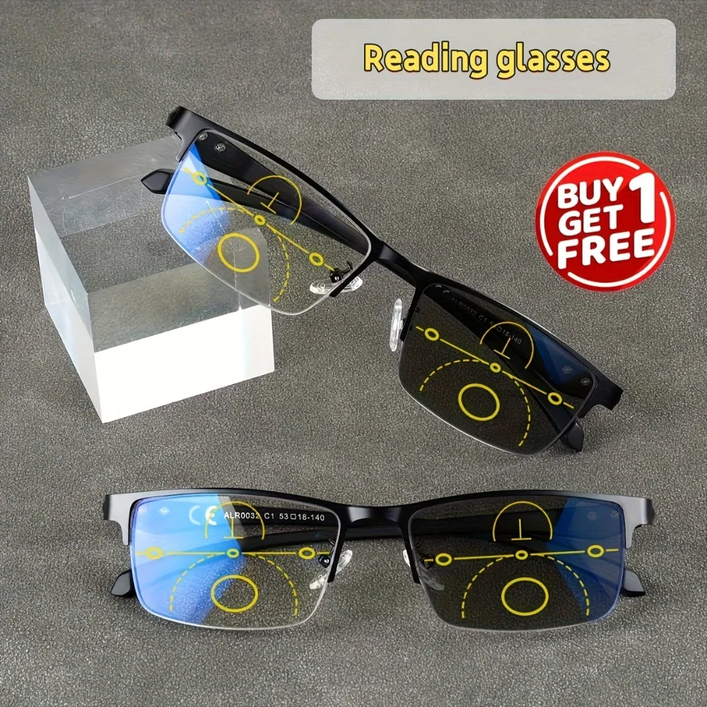 2 Unisex Progressive Multifocal Business Reading Mirrors, Photochromic Lenses, TR Frame, HD Commuting, Office and Driving