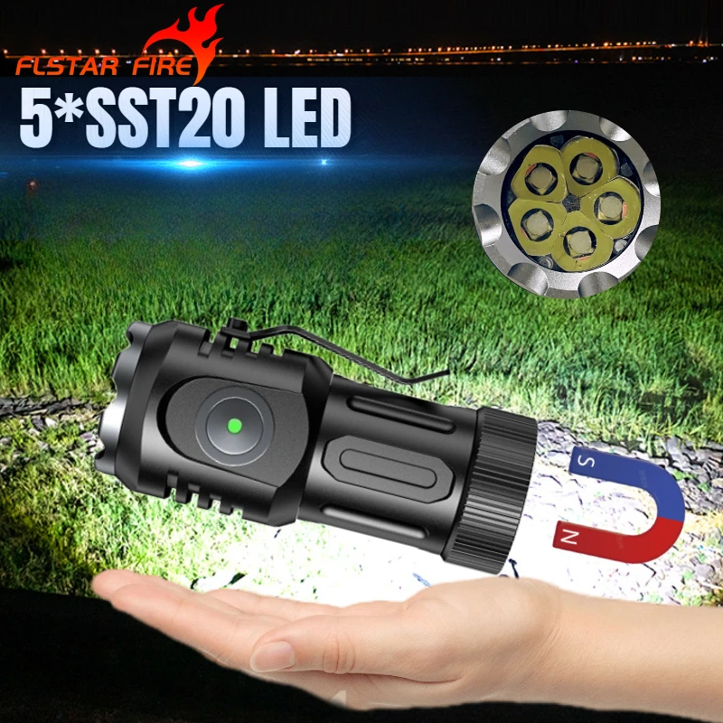 

10000LM Mini 5*Led Flashlights USB Rechargeable with 18350 Battery Strong Powerful Outdoor Torch Camping Lamp COB Work Light