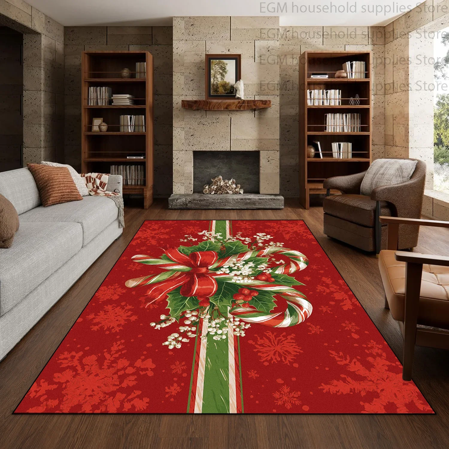 Red Christmas Snowflake Carpet for Living Room Store Home Decor Large Area Rug Soft Bedroom Washable Non-Slip Indoor Floor Mat