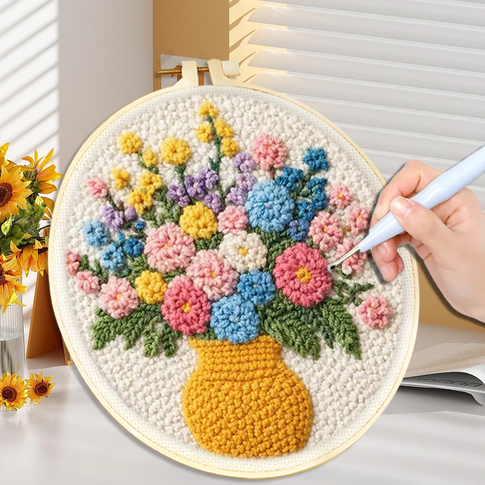 

DIY Punch Needle Kits for Beginners Cute Animal with Hoop Embroidery Punch Needle Starter Craft Set Giraffe Festival Gift