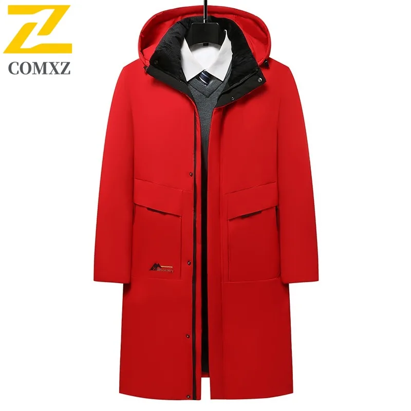 

COMXZ 2025, зимнее новое мужское длинное хлопковое пальто среднего возраста большого размера, ветрозащитное, морозостойкое, плюшевое, тепловое, повседневное, уличное, деловое пальто