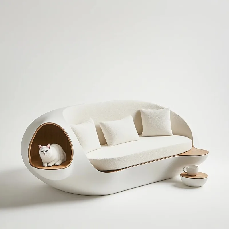 

Cat kennel sofa integrated wood grain simple bite resistant easy to clean warm cushion people and cats coexist cat kennel sofa