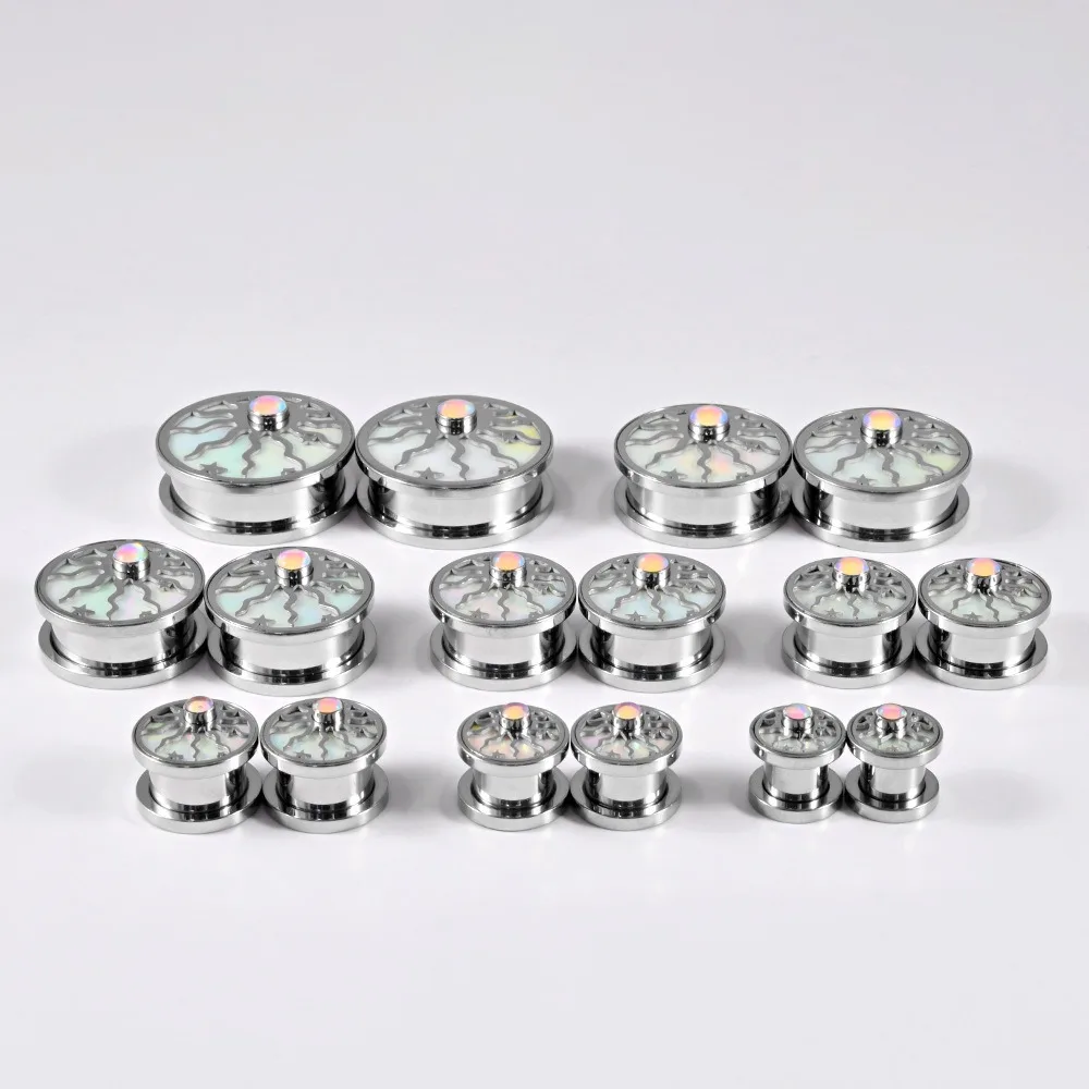 1pair Stainless Steel Five-star Shell Outer Tooth Pulley with White Reflective Film for Piercing Ear Jewelry