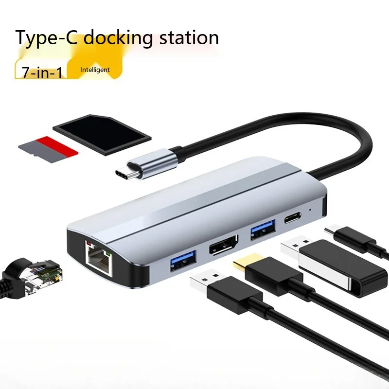 7 in 1 Type-C Docking Station USB HUB  Card for Multi-Purpose