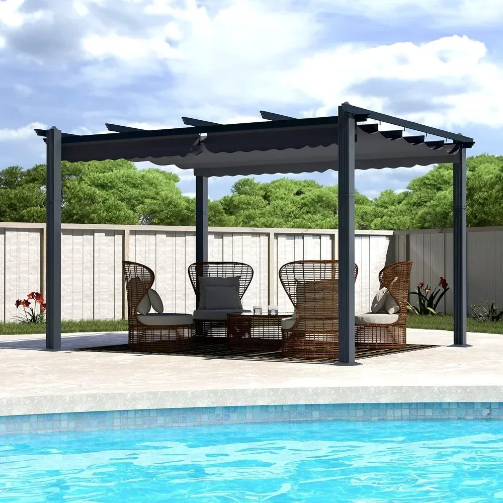 aluminum outdoor pergola with thicker posts and upgraded retractable pergola canopy, heavy duty gazebo,13x10 ft pergola