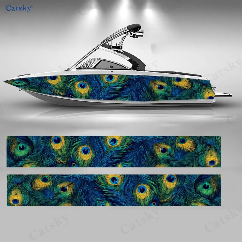 

Наклейки на лодки с павлиньими перьями, 2 шт., водонепроницаемые виниловые наклейки из ПВХ для рыболовных лодок, прочные и стильные.