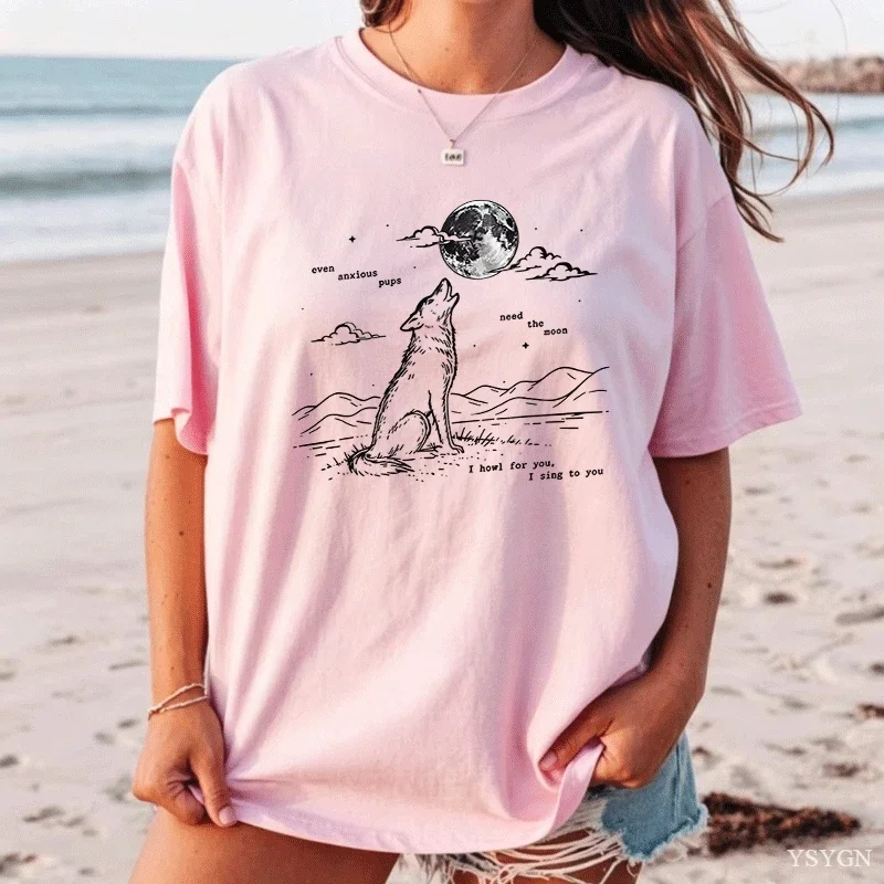 Funny Dog Moon Graphic T Shirts Cotton for Man Woman Casual O Neck Short Sleeve T-shirt Unisex Streetwear Casual Loose Tees