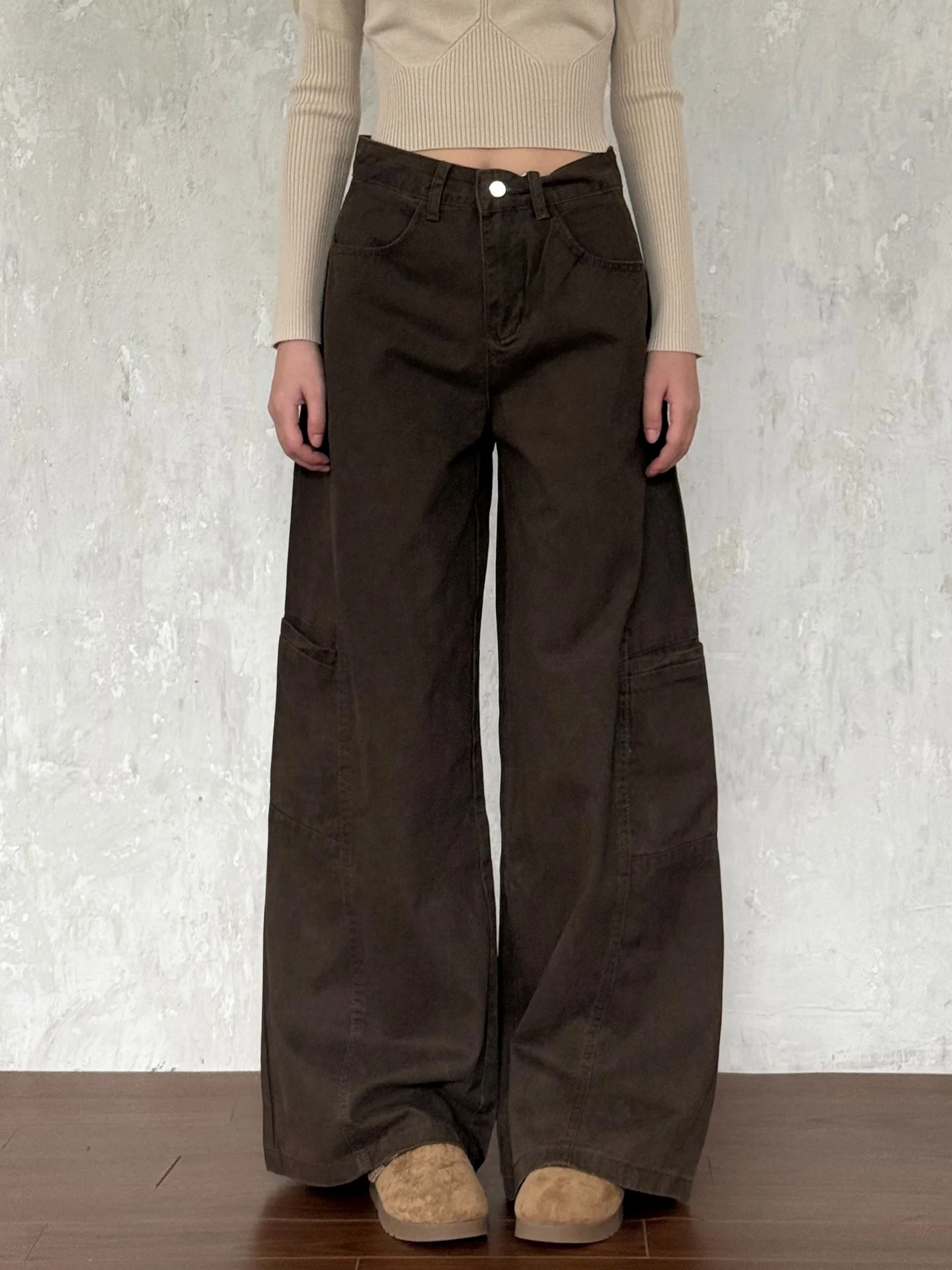 

Винтажные американские джинсы с низкой посадкой и широкими штанинами для женщин, повседневные, из хлопка, однотонные, осенне-зимние, длинные брюки