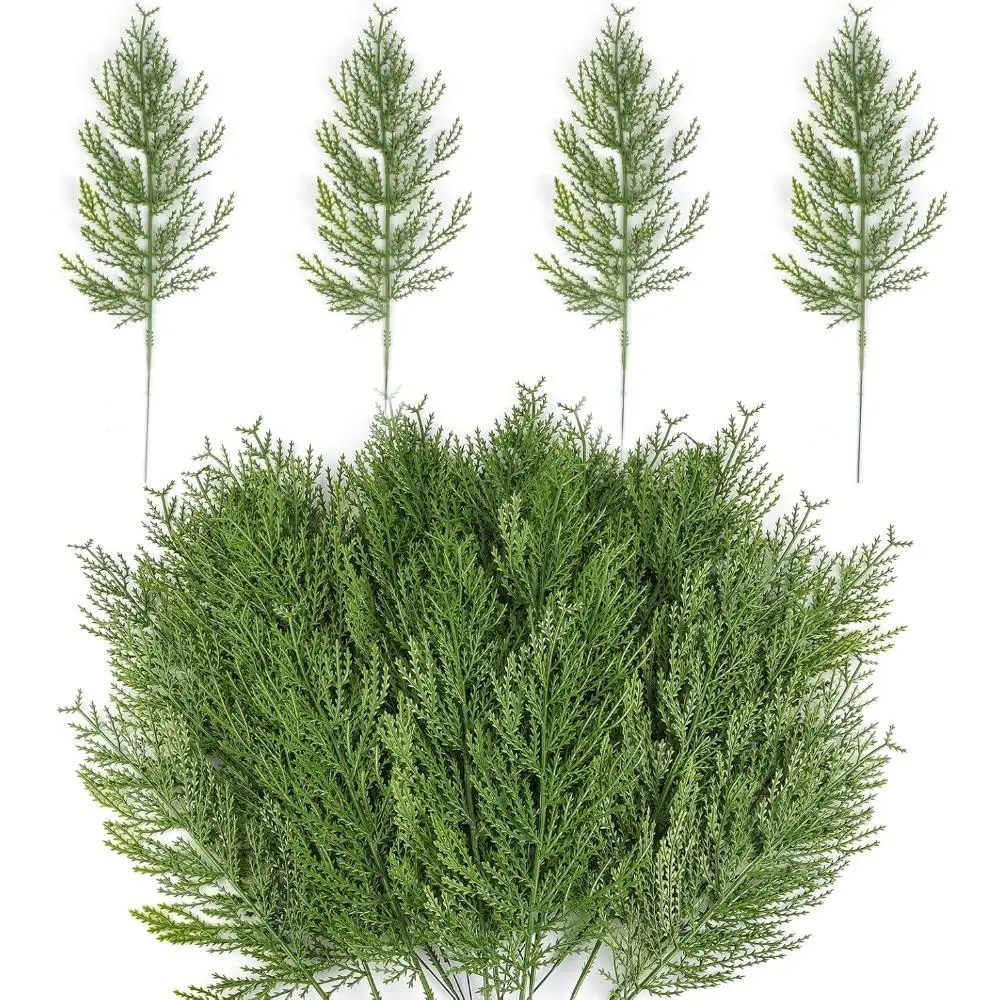 Christmas Faux Cedar Stems, Artificial Faux Cedar Branches, Christmas Greenery Pine Picks for Wreath Craft