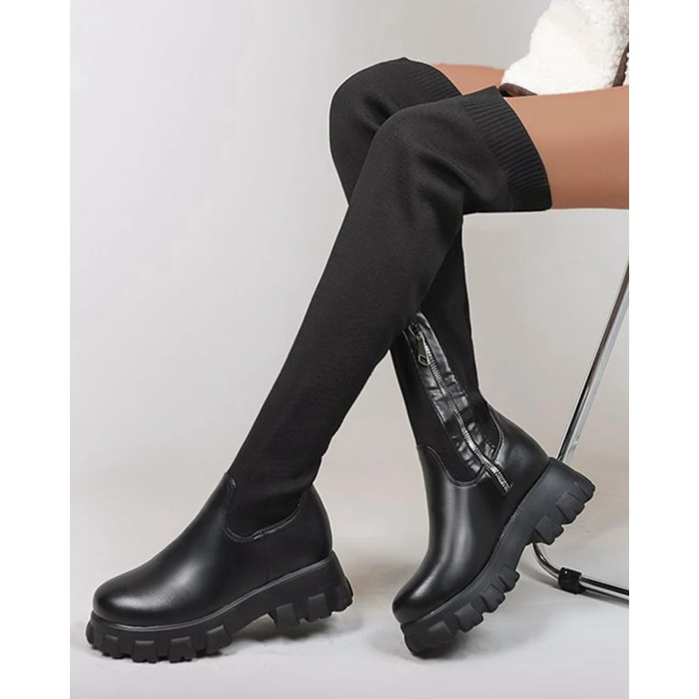 Fashion Women Platform Turkey Over-the-Knee Boots Femme Zip Design Party Boots Casual Leather Boots