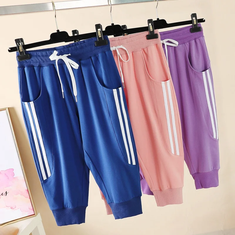Knee-Length 7/8 Sports Shorts Women's Cotton Thin Loose plus Size Cuffed Pants Casual Harlan Mid-Pants Comfortable Breathable