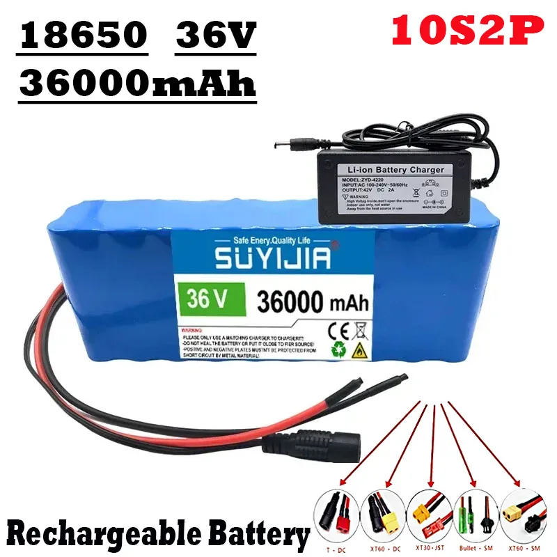 

100% Brand New 10S2P 36V 36Ah Battery 18650 Lithium Ion for Electric Bike Scooter Wheelchair Built-in BMS + 42V 2A Charger