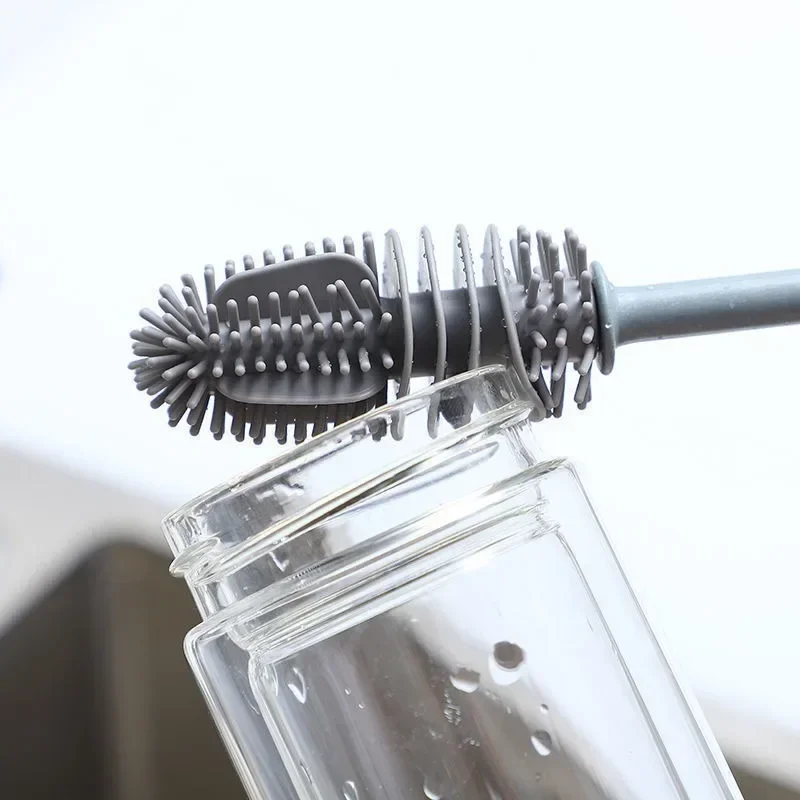 Brosse à récurer les verres en silicone, nettoyeur de verre, outil de livres de cuisine, clic à long manche, bouteille de verre à vin