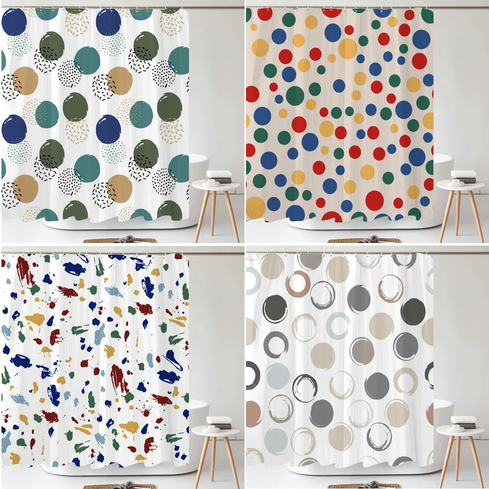 Simple Circle Pattern Shower Curtain Modern Minimalist style Printed Polyster Fabric Home Decor Bathroom Curtain with Hooks