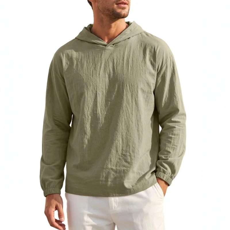 Men Cotton Hooded Pullover Elastic Cuff Long Sleeve Top Casual Outdoor American Style Sweatshirt For Amazon European