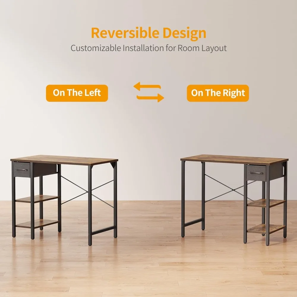 Kompaktowe biurko do domowego biura 35 z szufladami i półkami zapewniające efektywny przestrzeń roboczą