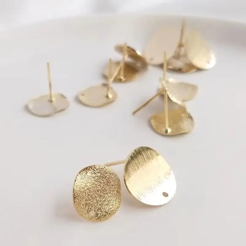 

14K Gold Plated Concave and convex round piece with lifting hole frosted wire ear stud DIY handmade accessories